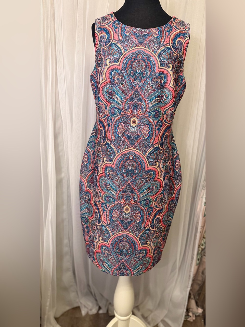 Tommy Hilfiger Sleeveless Paisley Midi Dress in Coral & Teal